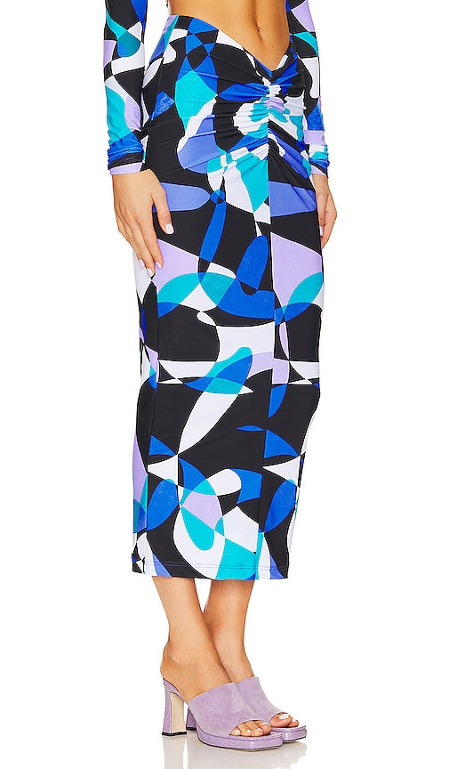 The New Arrivals by Ilkyaz Ozel V Shape Maxi Skirt in Blue