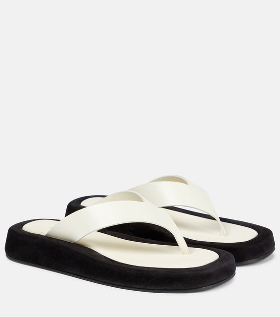 The Row Ginza leather and suede thong sandals