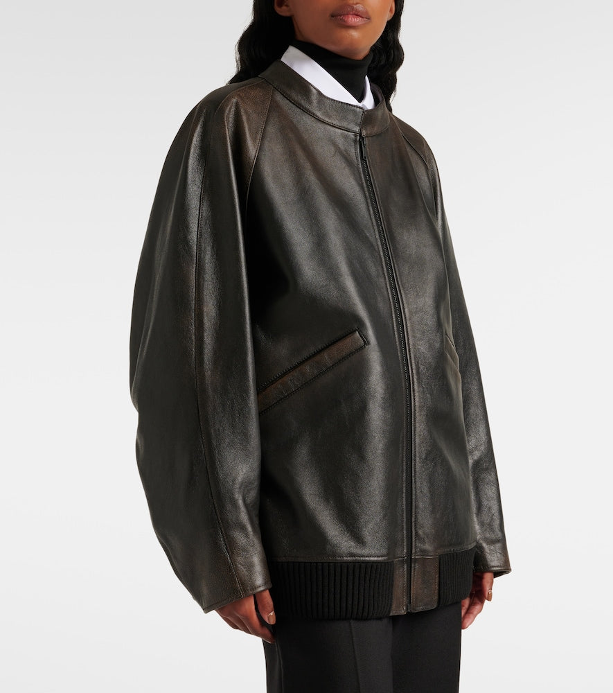 The Row Kengia leather bomber jacket