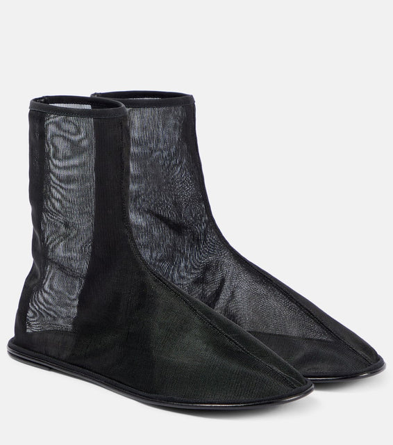 The Row Leather-trimmed mesh ankle boots