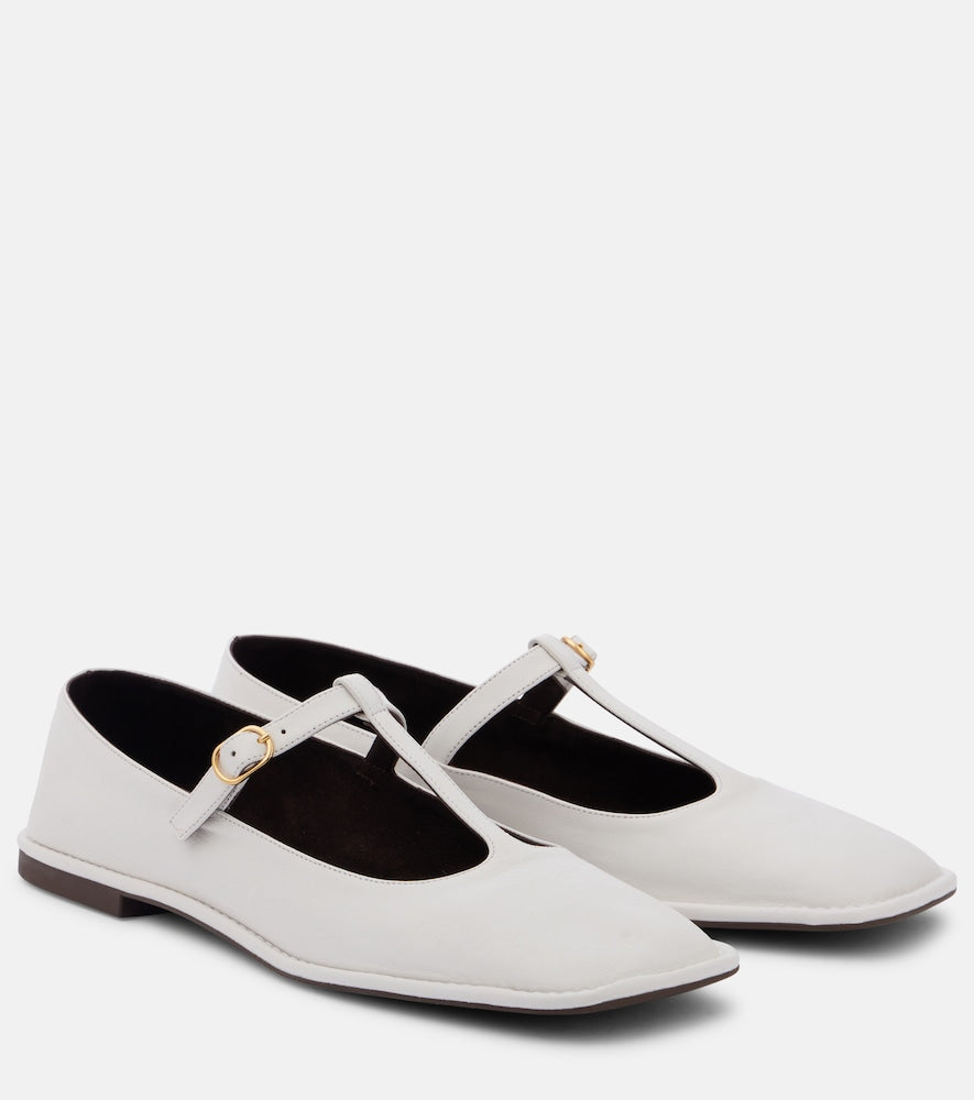 The Row Square T-Strap leather ballet flats