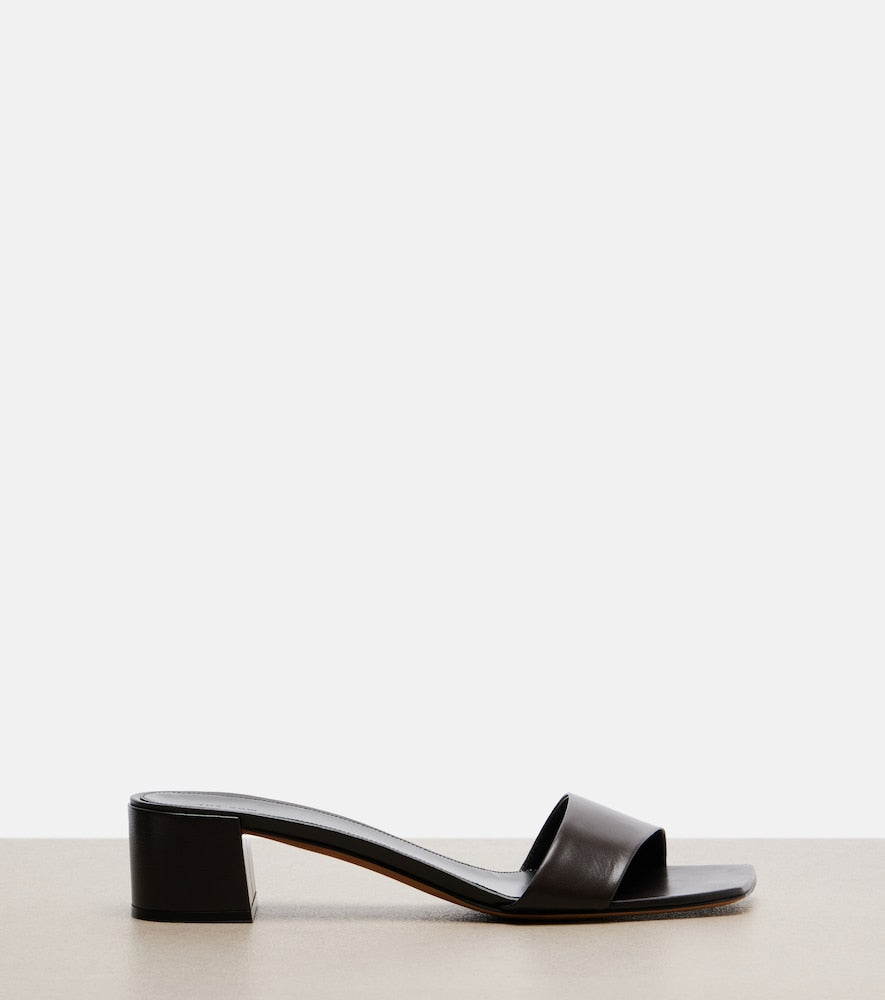 The Row Chocolate leather mules - Brown Heeled Sandals