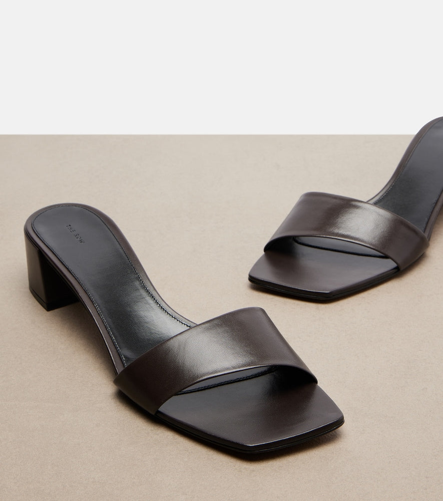 The Row Chocolate leather mules - Brown Heeled Sandals