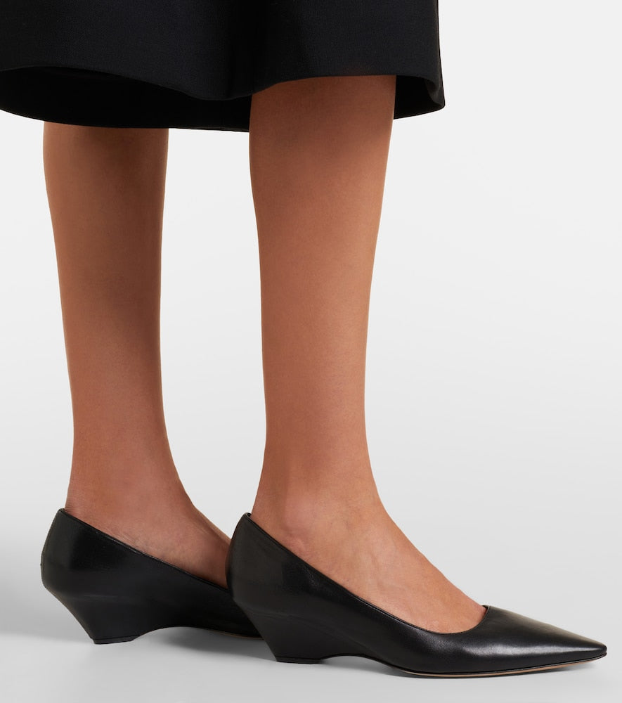 The Row Liisa leather wedges (Black) - Mid Heel Pumps