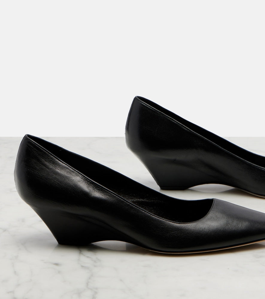 The Row Liisa leather wedges (Black) - Mid Heel Pumps