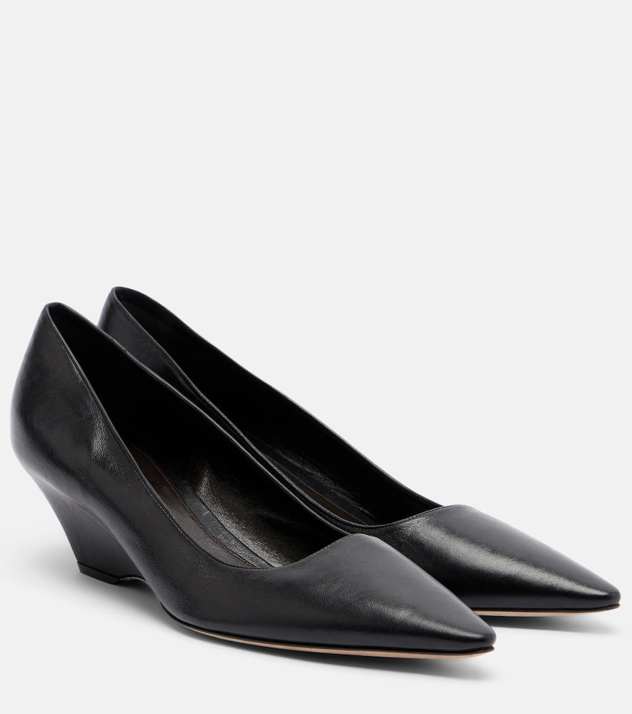 The Row Liisa leather wedges (Black) - Mid Heel Pumps