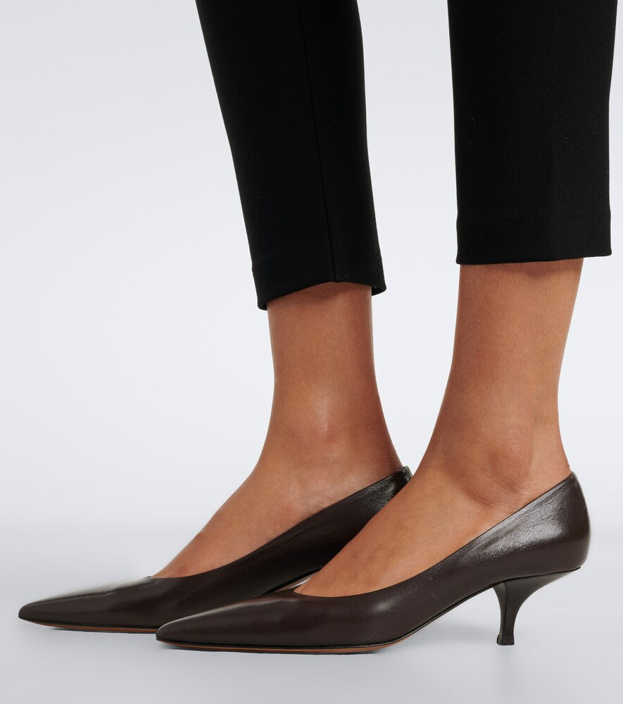The Row Lili leather pumps in Brown - Mid Heel Pumps