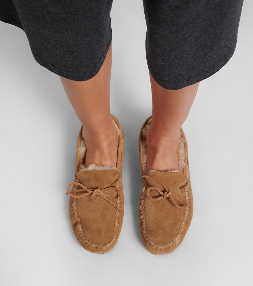 The Row Lucca shearling-trimmed suede boat shoes in Beige - Loafers