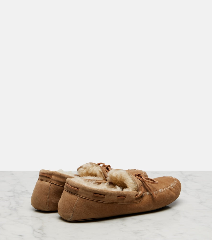 The Row Lucca shearling-trimmed suede boat shoes in Beige - Loafers