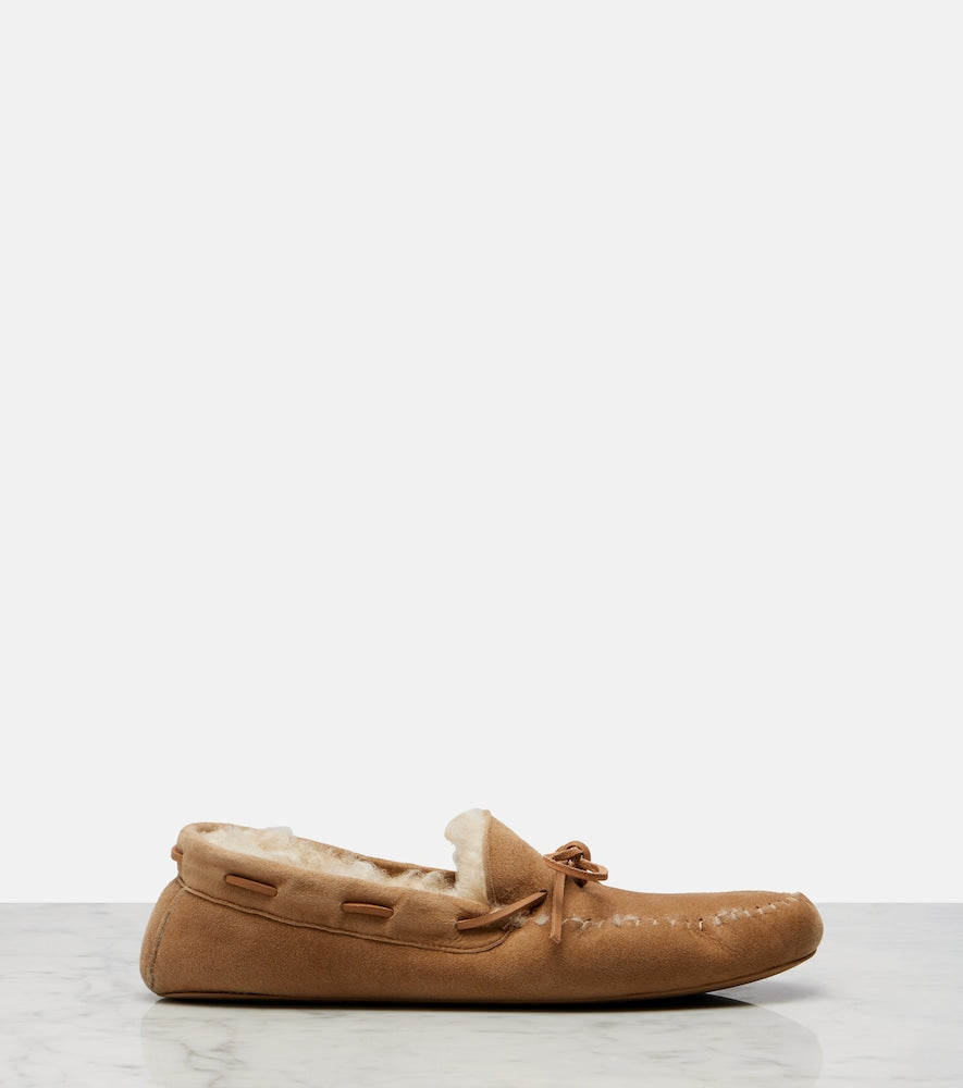 The Row Lucca shearling-trimmed suede boat shoes in Beige - Loafers