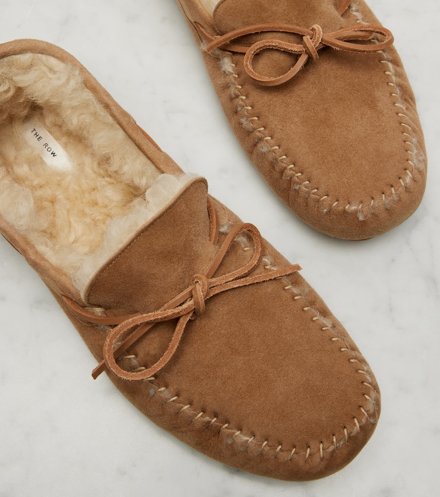 The Row Lucca shearling-trimmed suede boat shoes in Beige - Loafers
