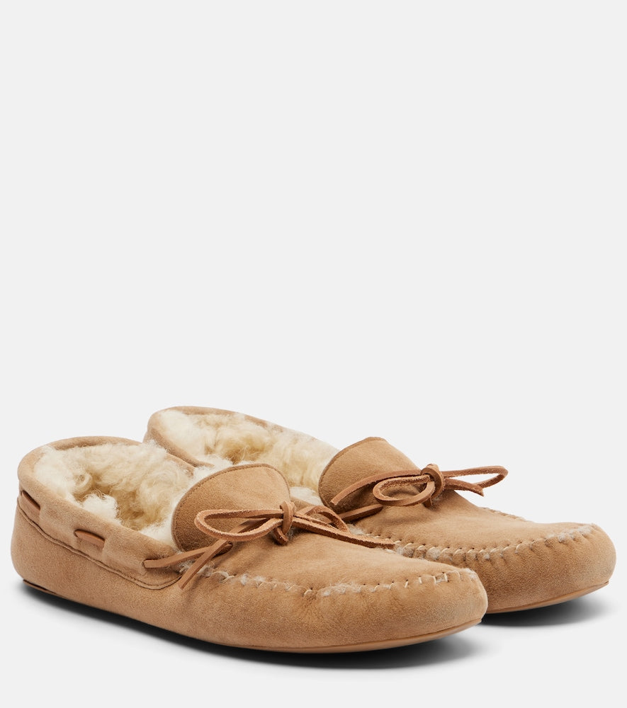 The Row Lucca shearling-trimmed suede boat shoes in Beige - Loafers