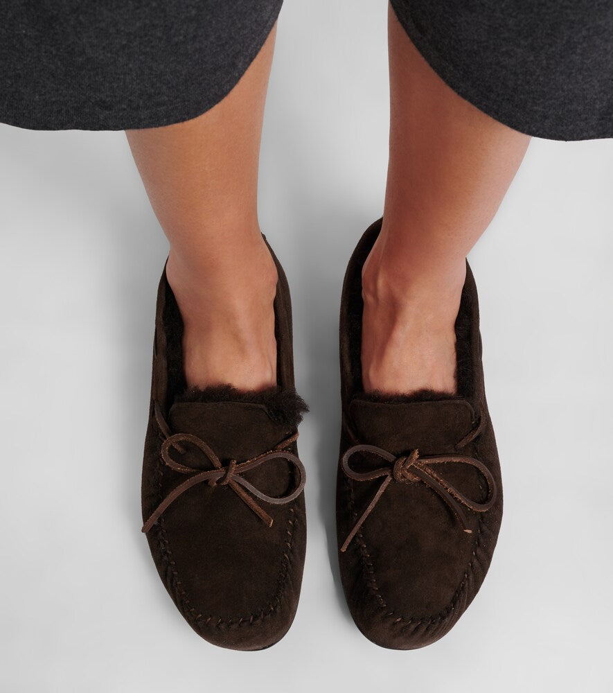 The Row Lucca shearling-trimmed suede boat shoes in Brown - Loafers