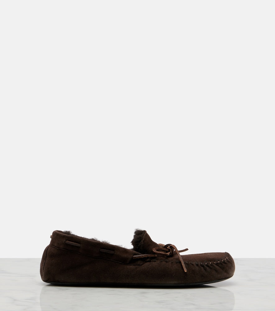 The Row Lucca shearling-trimmed suede boat shoes in Brown - Loafers