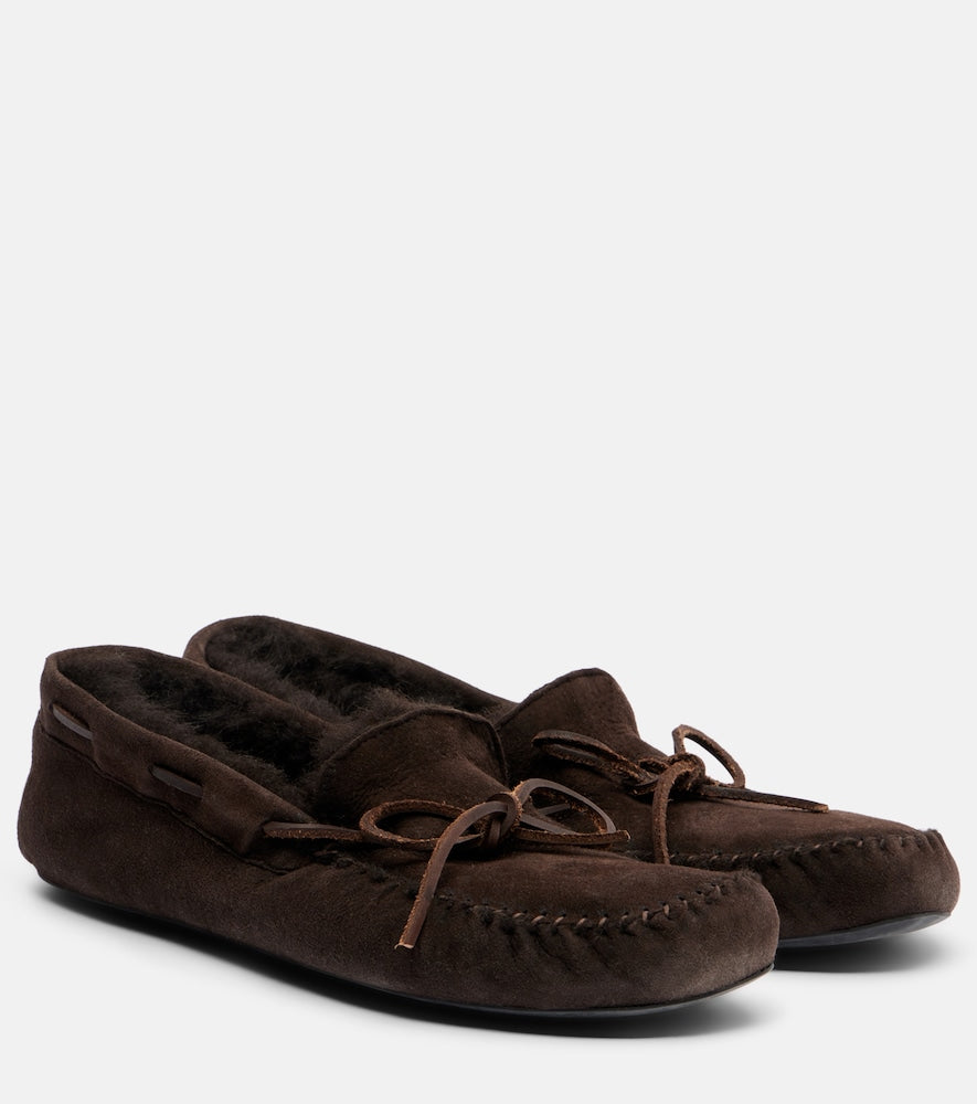 The Row Lucca shearling-trimmed suede boat shoes in Brown - Loafers