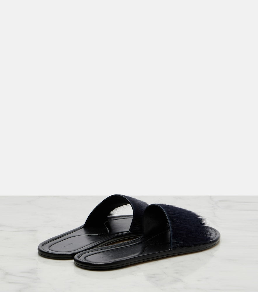 The Row Malick calf hair slides in Blue - Slides