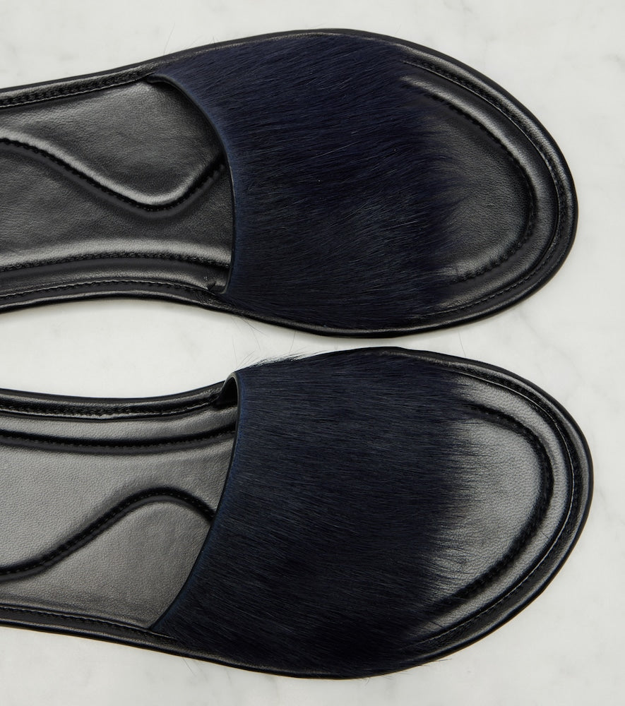 The Row Malick calf hair slides in Blue - Slides