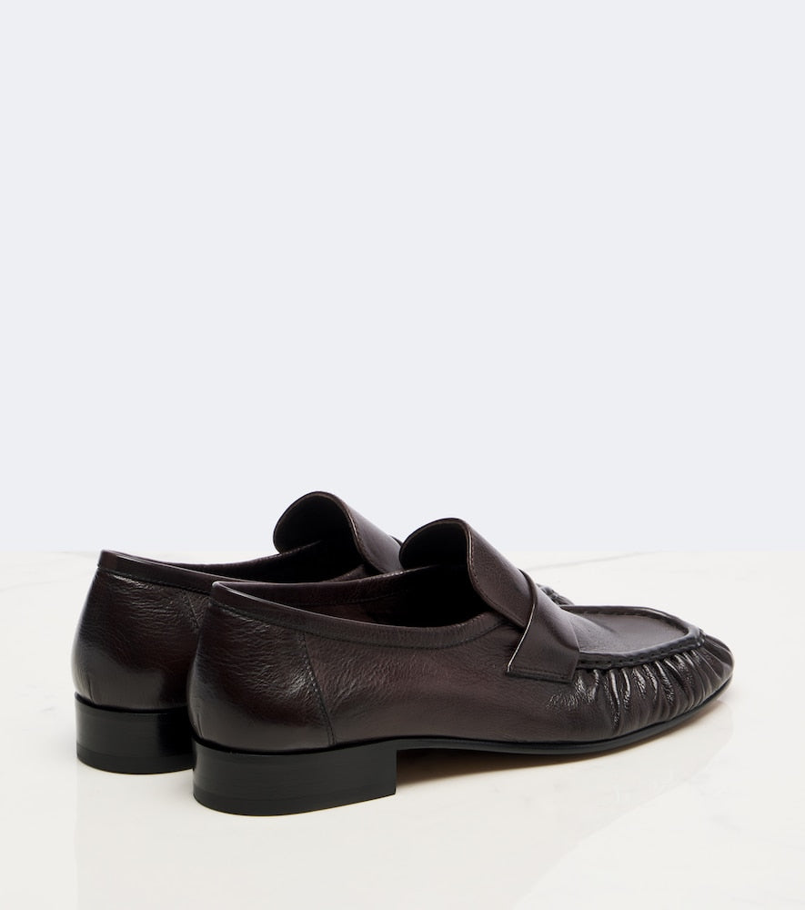 Brown The Row Soft ruched leather loafers - Loafers