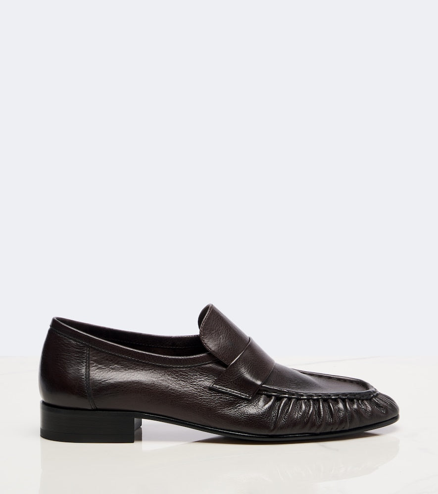 Brown The Row Soft ruched leather loafers - Loafers