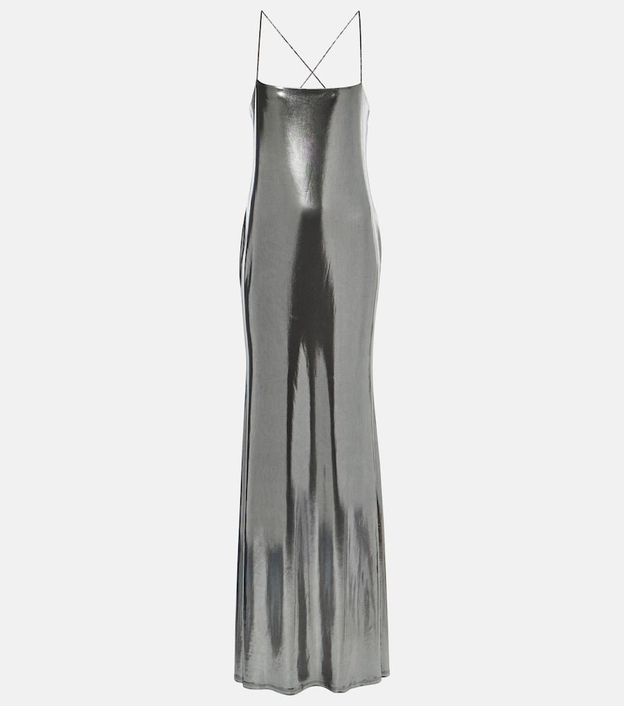 The Sei Metallic jersey gown. Sei Metallic 球衣礼服