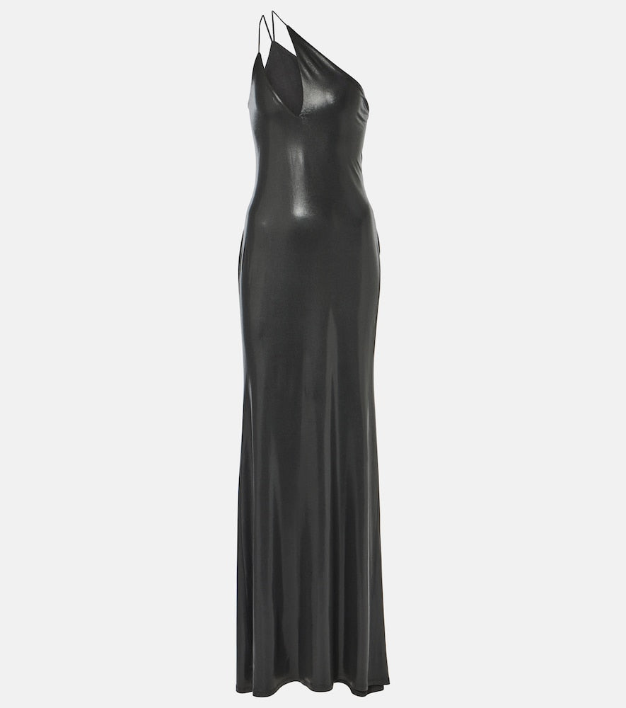 The Sei One-shoulder metallic jersey gown. Sei 单肩金属色针织礼服