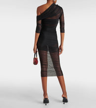 The Sei One-shoulder ruched mesh midi dress