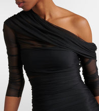 The Sei One-shoulder ruched mesh midi dress