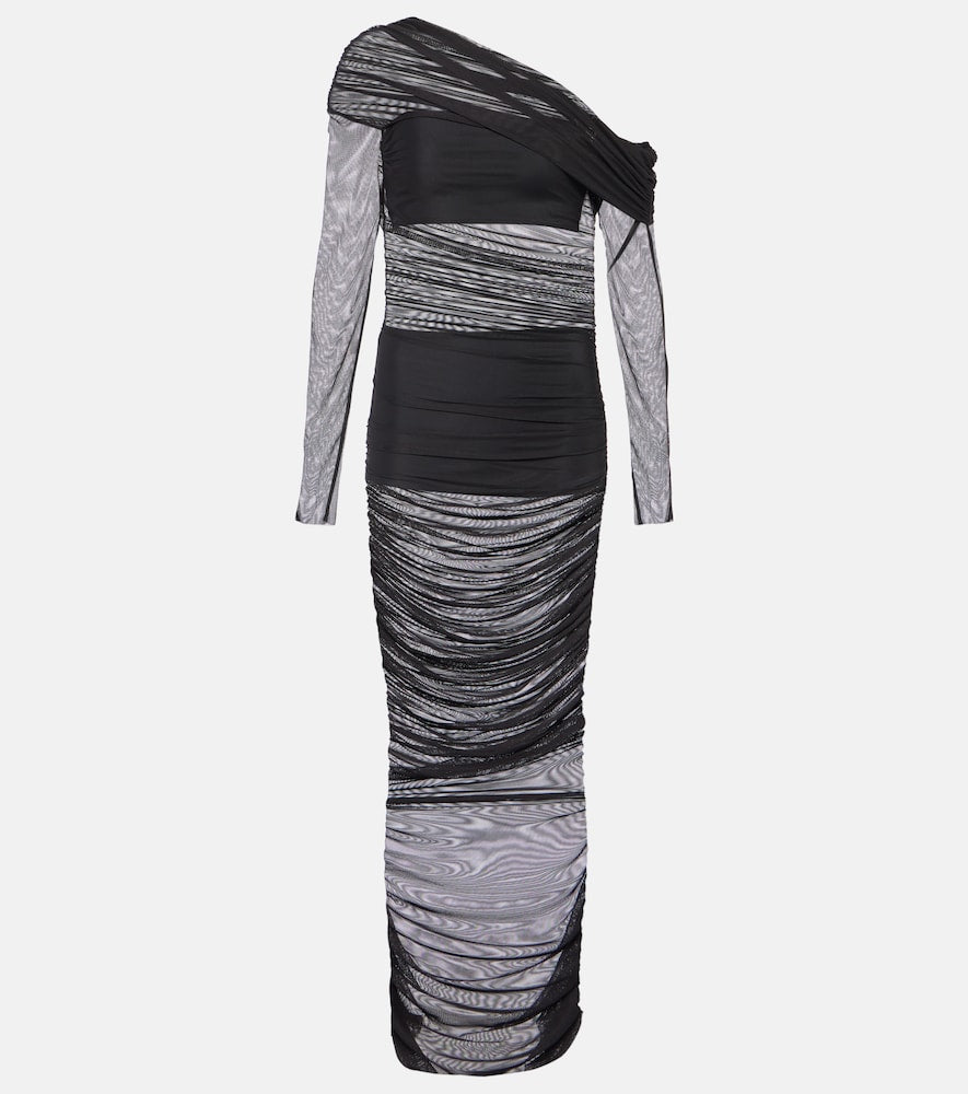 The Sei One-shoulder ruched mesh midi dress. Sei 单肩褶皱网纱中长连衣裙
