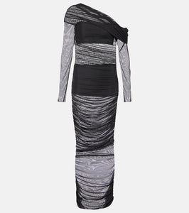 The Sei One-shoulder ruched mesh midi dress