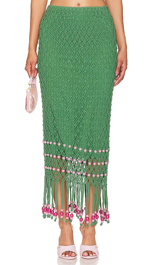 The Wolf Gang Reis Macrame Skirt in Green - Jupe en macramé The Wolf Gang Reis en vert - The Wolf Gang Reis 绿色流苏花边半身裙 - Der Wolf Gang Reis Makramee-Rock in Grün - The Wolf Gang Reis Macrame 스커트 - Gonna in macramè The Wolf Gang Reis in verde