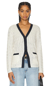 Theory Cable Cardigan in Navy - Cardigan torsadé Theory en bleu marine - Theory 海军蓝绞花开衫 - Theory-Cardigan mit Zopfmuster in Marineblau - Theory 케이블 가디건 - Cardigan a trecce Theory in blu marino