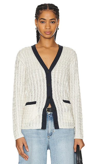 Theory Cable Cardigan in Navy - Cardigan torsadé Theory en bleu marine - Theory 海军蓝绞花开衫 - Theory-Cardigan mit Zopfmuster in Marineblau - Theory 케이블 가디건 - Cardigan a trecce Theory in blu marino