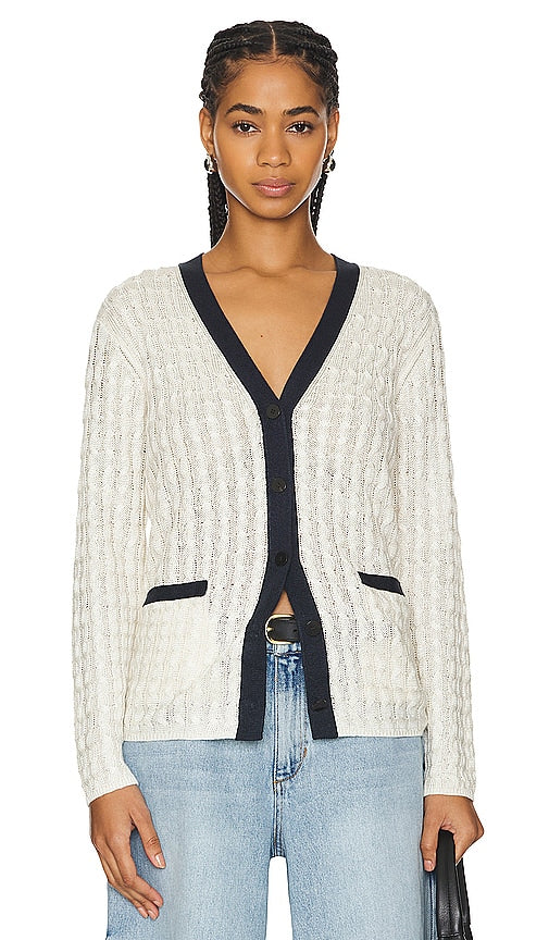 Theory Cable Cardigan in Navy - Cardigan torsadé Theory en bleu marine - Theory 海军蓝绞花开衫 - Theory-Cardigan mit Zopfmuster in Marineblau - Theory 케이블 가디건 - Cardigan a trecce Theory in blu marino