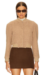 Theory Shrunken Fleece Teddy Jacket in Tan
