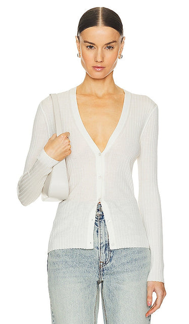Theory Wide Rib Cardi in Ivory - Theory - Cardi à larges côtes en ivoire - Theory 象牙色宽罗纹羊毛衫 - Wide Rib Cardi von Theory in Elfenbein - Theory 와이드 립 카디 아이보리 색상 - Cardigan Theory a coste larghe in avorio