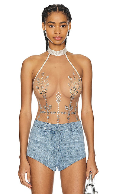 Thistle and Spire Dripping in Jewels Bodysuit in Metallic Gold - Thistle and Spire Dripping in Jewels Body en or métallisé - Thistle and Spire 金属金色珠宝连体衣 - Distel- und Spire-Tropfen-in-Juwelen-Body in Metallic-Gold - Thistle and Spire Dripping in Jewels 바디수트 - Body con cardo e guglia gocciolanti in gioielli in oro metallizzato