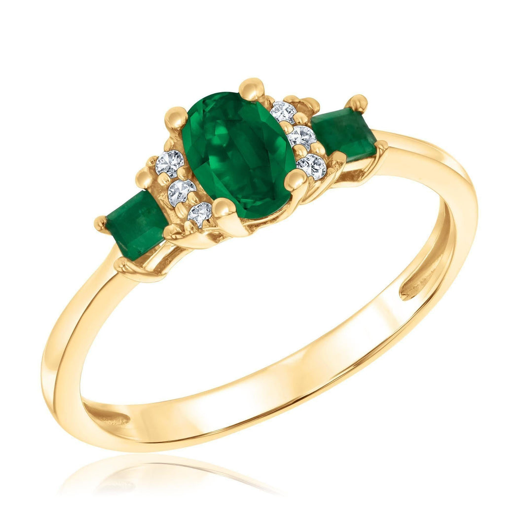 Three-Stone Emerald and Diamond Accent Ring 1/20ctw