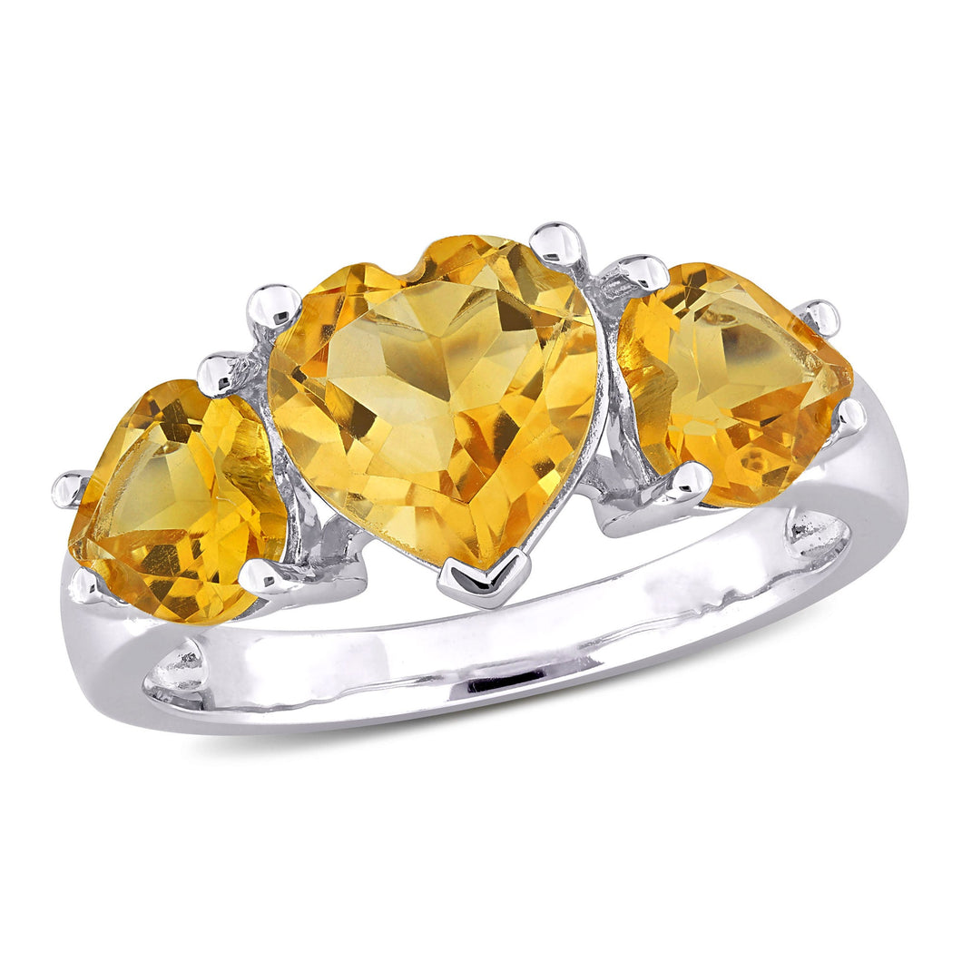 Three-Stone Heart Citrine Sterling Silver Ring - Size 8
