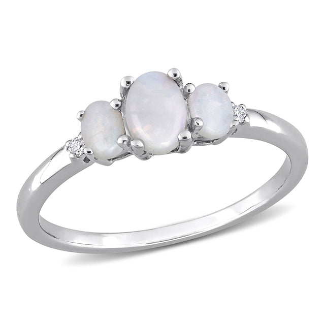 Three Stone Opal and White Gold Ring - Size 5