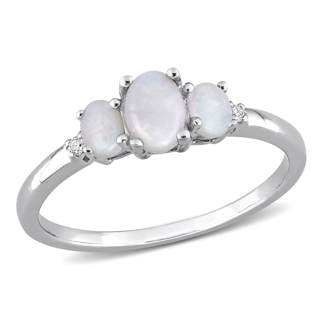 Three Stone Opal and White Gold Ring - Size 5