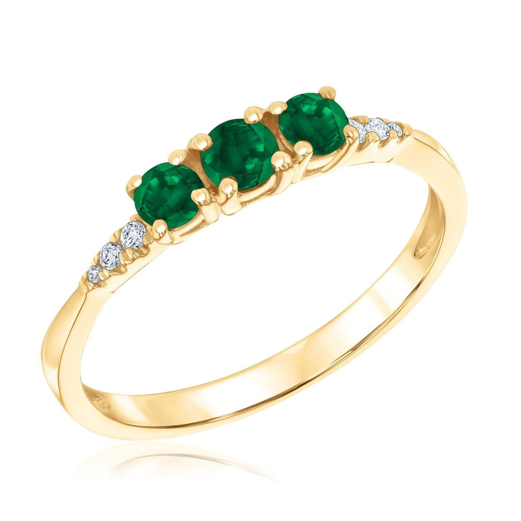 Three-Stone Round Emerald and Diamond Accent Ring 1/20ctw