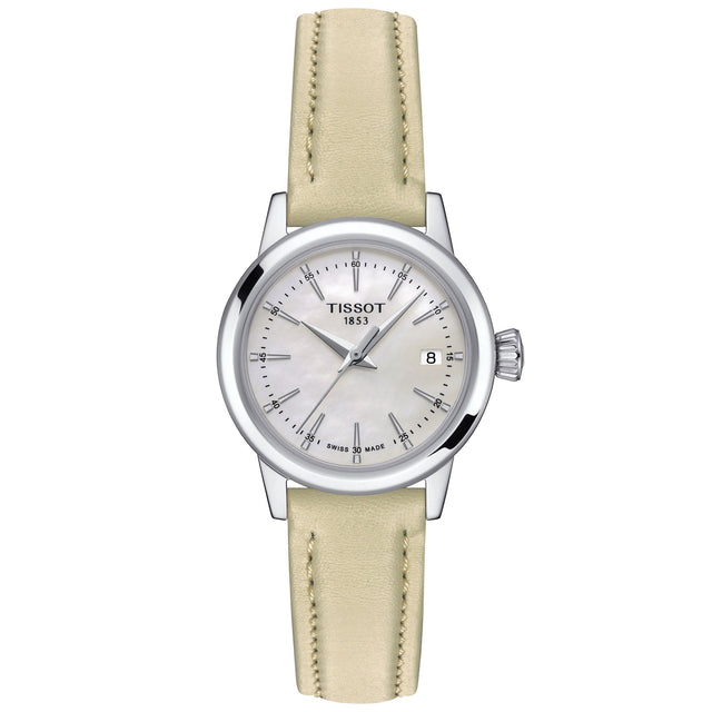 Tissot T-Classic Dream Lady White Mother-of-Pearl Dial Beige Leather Strap Watch | 28mm | T1292101611100