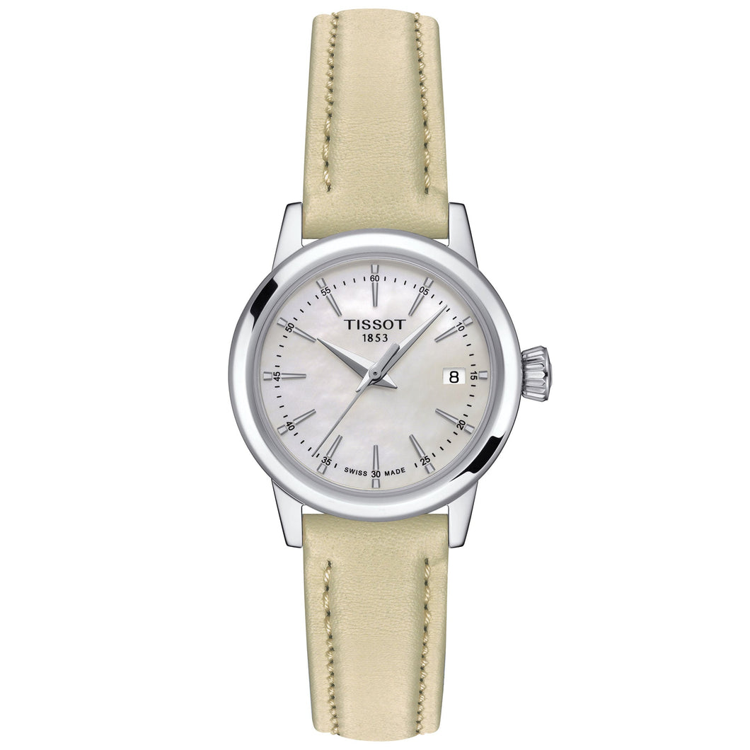 Tissot T-Classic Dream Lady White Mother-of-Pearl Dial Beige Leather Strap Watch | 28mm | T1292101611100