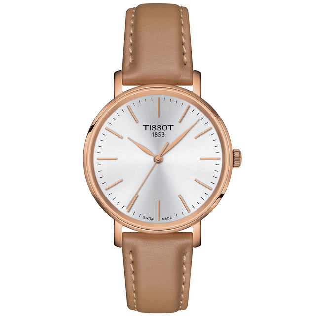 Tissot T-Classic Everytime Lady White Dial Beige Leather Strap Watch | 34mm | T1432103601100