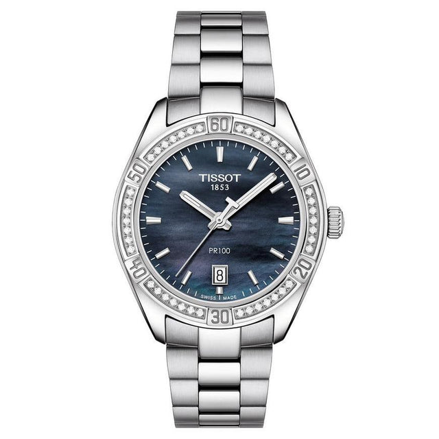 Tissot T-Classic PR 100 Lady Sport Chic Special Edition Diamond Bezel and Stainless Steel Bracelet Watch | 36mm | T1019106112100
