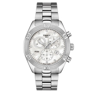 Tissot T-Classic PR 100 Sport Chic Chronograph and Diamond Accent Stainless Steel Bracelet Watch | 38mm | T1019171111600