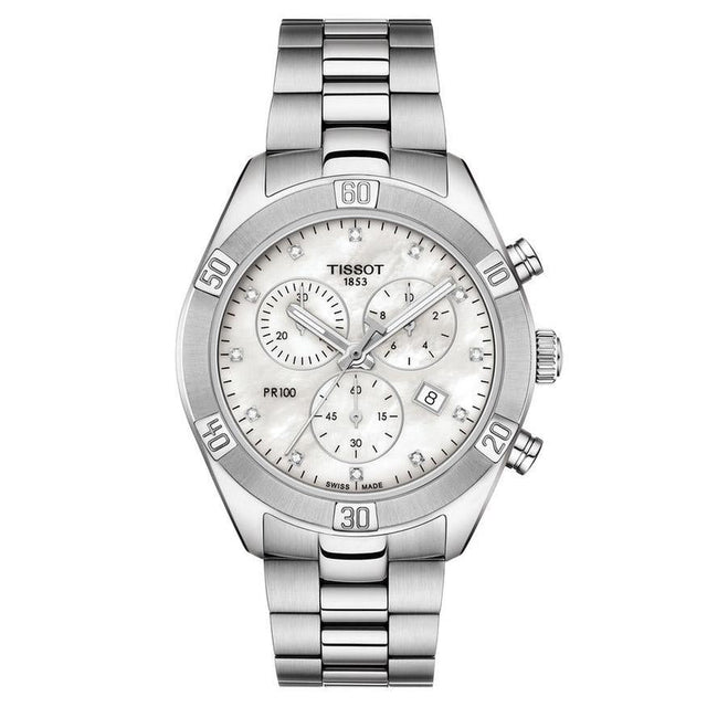 Tissot T-Classic PR 100 Sport Chic Chronograph and Diamond Accent Stainless Steel Bracelet Watch | 38mm | T1019171111600
