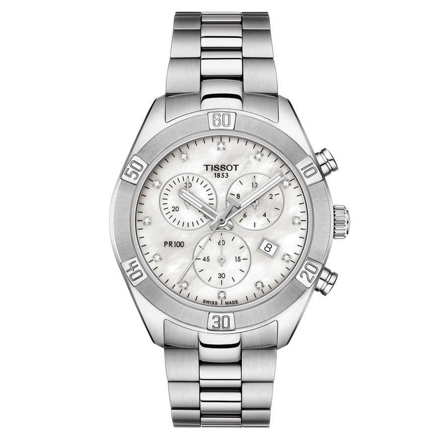 Tissot T-Classic PR 100 Sport Chic Chronograph and Diamond Accent Stainless Steel Bracelet Watch | 38mm | T1019171111600