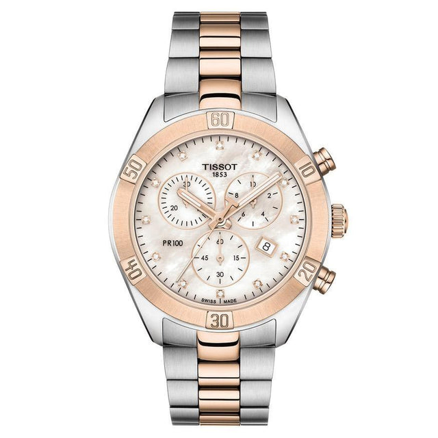 Tissot T-Classic PR 100 Sport Chic Chronograph and Diamond Accent Two-Tone Bracelet Watch | 38mm | T1019172211600