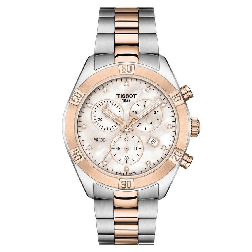 Tissot T-Classic PR 100 Sport Chic Chronograph and Diamond Accent Two-Tone Bracelet Watch | 38mm | T1019172211600